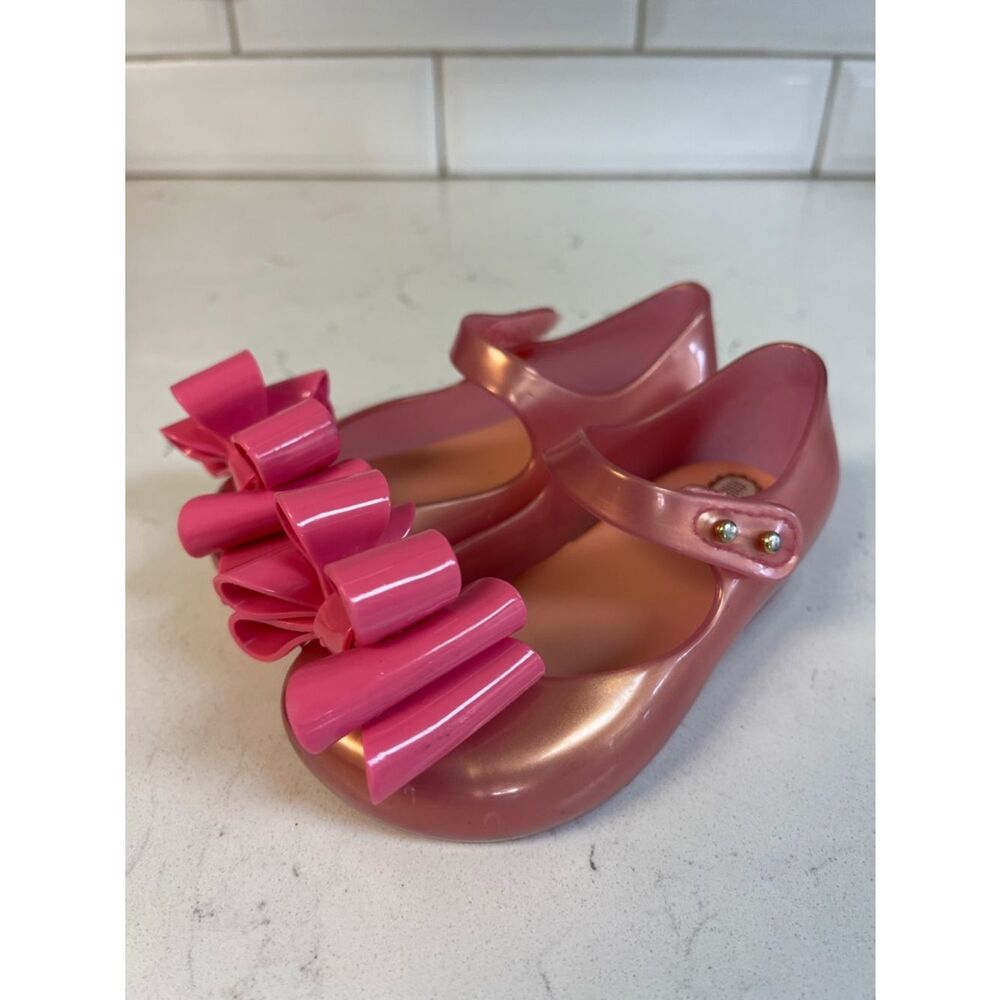 Mini Melissa MINI ULTRAGIRL TRIPLE BOW CANDY PEARL - SIZE 7 - Pearly Pink Color